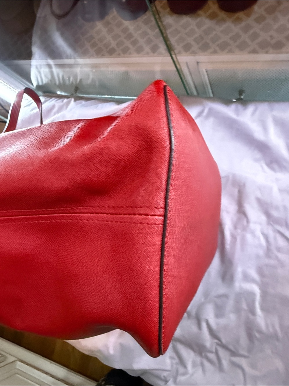 Michael Kors Bright Red Leather Tote with Gold MK Charm - Picture 15 of 16